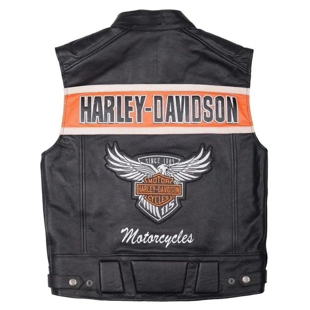 s-l1600_imresizer New Men's Black Vest - Harley Davidson Passing Link Genuine Cowhide Leather with Embroidered Graphics