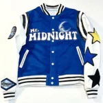 Blue Varsity Jacket: Star Patch Letterman Bomber, Unisex Streetwear