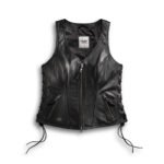 Women’s leather vest – Avenue Best Seller black cowhide with side-lacing