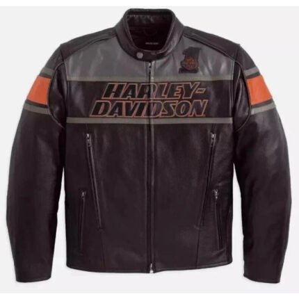 Black Harley-Davidson men's real cowhide leather jacket with zipper closure
