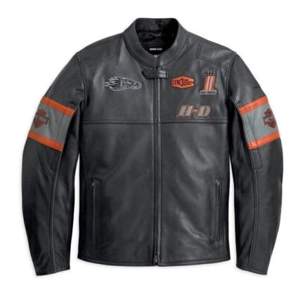 Black leather moto jacket Harley-Davidson Screaming Eagle men's genuine cowhide with front zipper