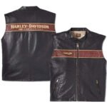 Black leather vest for men front view genuine cowhide motorcycle style