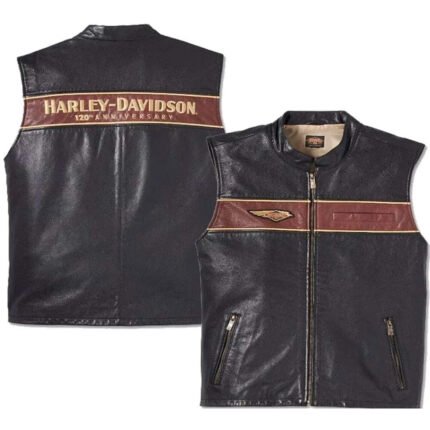 Black leather vest for men front view genuine cowhide motorcycle style
