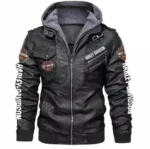 Men's Harley Davidson Motorcycle Removable Hood Leather Jacket Real Biker Jacket - Image 2