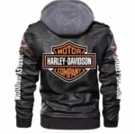 Men's Harley Davidson Motorcycle Removable Hood Leather Jacket Real Biker Jacket - Image 3