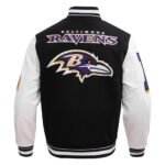Baltimore Ravens varsity jacket back with large chenille Ravens logo and lettering