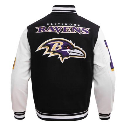 Baltimore Ravens varsity jacket back with large chenille Ravens logo and lettering