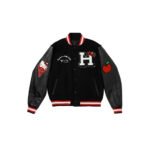 Hello Kitty Varsity Jacket, leather sleeves and large embroidered Hello Kitty face