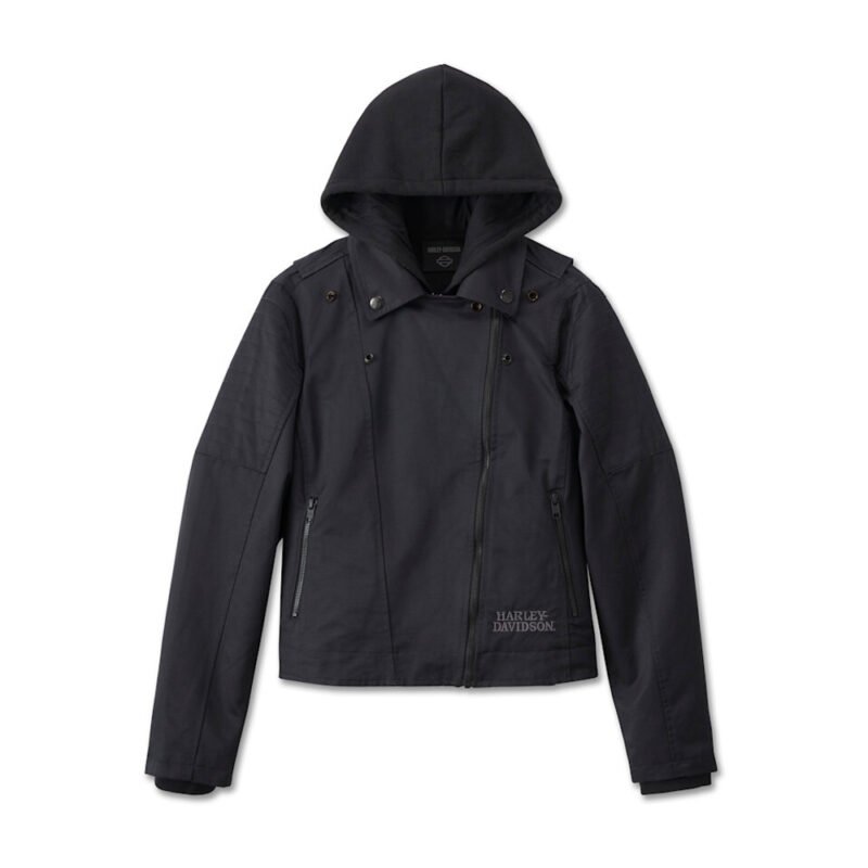 Best women’s jacket by Harley-Davidson featuring Willie G Skull 3-in-1 design with removable hoodie