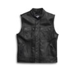Front view of Harley-Davidson Leather Vest men’s classic motorcycle style