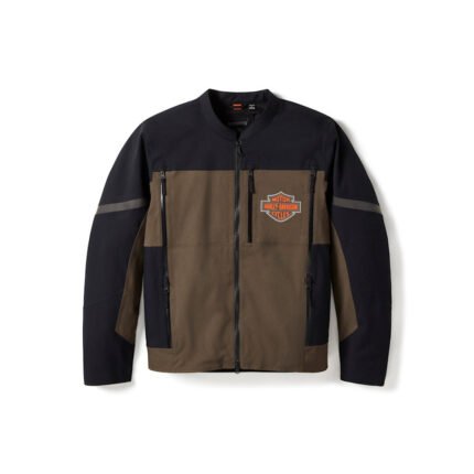 Front view of Harley-Davidson men's motorbike jacket 97133-25VM with waterproof CE protection