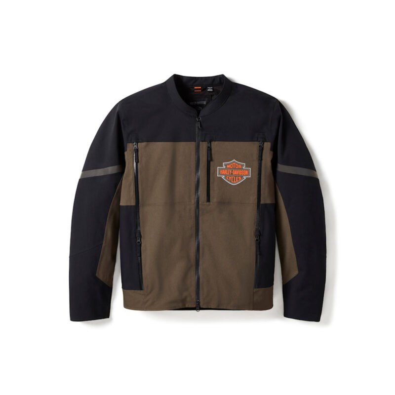 Front view of Harley-Davidson men's motorbike jacket 97133-25VM with waterproof CE protection
