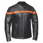 Ladies Jacket Derringer premium motorcycle biker leather jacket in black and orange for women riders