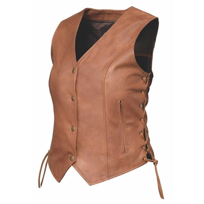 Ladies Vest Leah premium lambskin traditional leather vest in brown for women