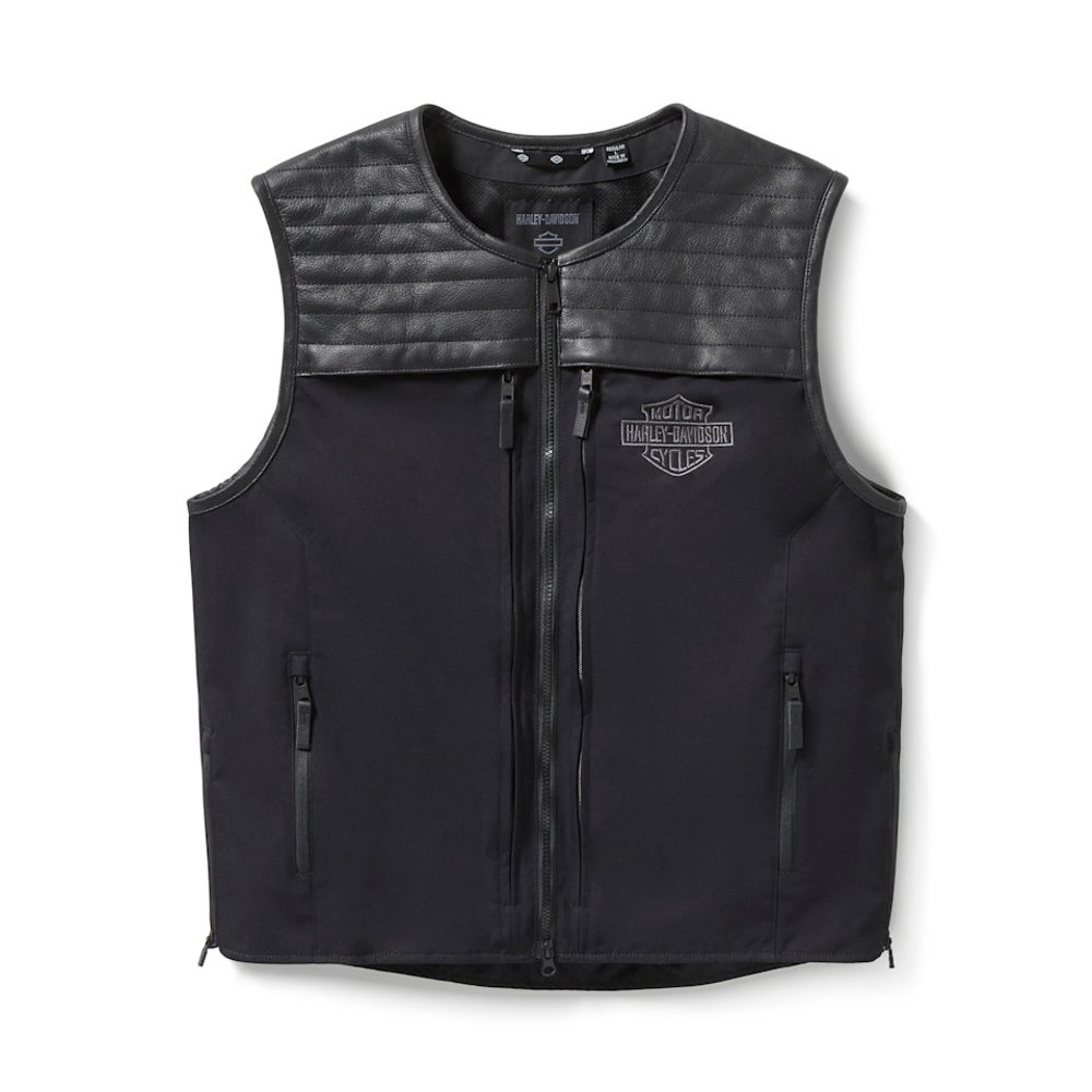 1_imresizer Weighted vest utility-style Harley-Davidson Long Haul Vest 97184-25VM with nylon body and leather yokes