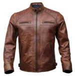 Café Racer Men Leather Jacket Black Brown Biker Genuine Sheep skin Leather - Image 2