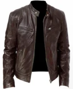 Cafe Racer Biker Leather Jacket Black & Brown Soft Sheep Skin Leather - Image 3