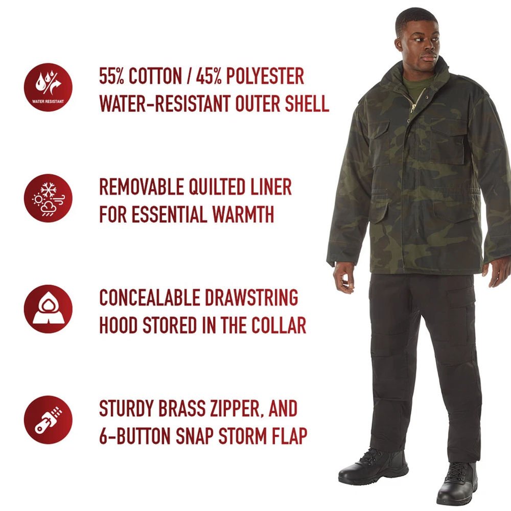 6_imresizer Camouflage Jacket Rothco M‑65 Tactical Military Field Jacket in Midnight Woodland Camo with removable insulated liner