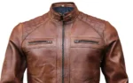 Café Racer Men Leather Jacket Black Brown Biker Genuine Sheep skin Leather - Image 8