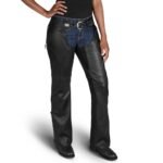 Women pant Harley-Davidson Deluxe II leather chap 98046-19VL black riding gear with adjustable fit and premium leather
