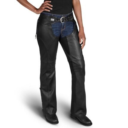 Women pant Harley-Davidson Deluxe II leather chap 98046-19VL black riding gear with adjustable fit and premium leather
