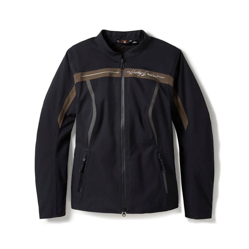 Women Waterproof Jacket H-D Textile Riding Jacket 97157-25VW Women wearing waterproof jacket H-D textile riding jacket with armor protection and reflective safety features